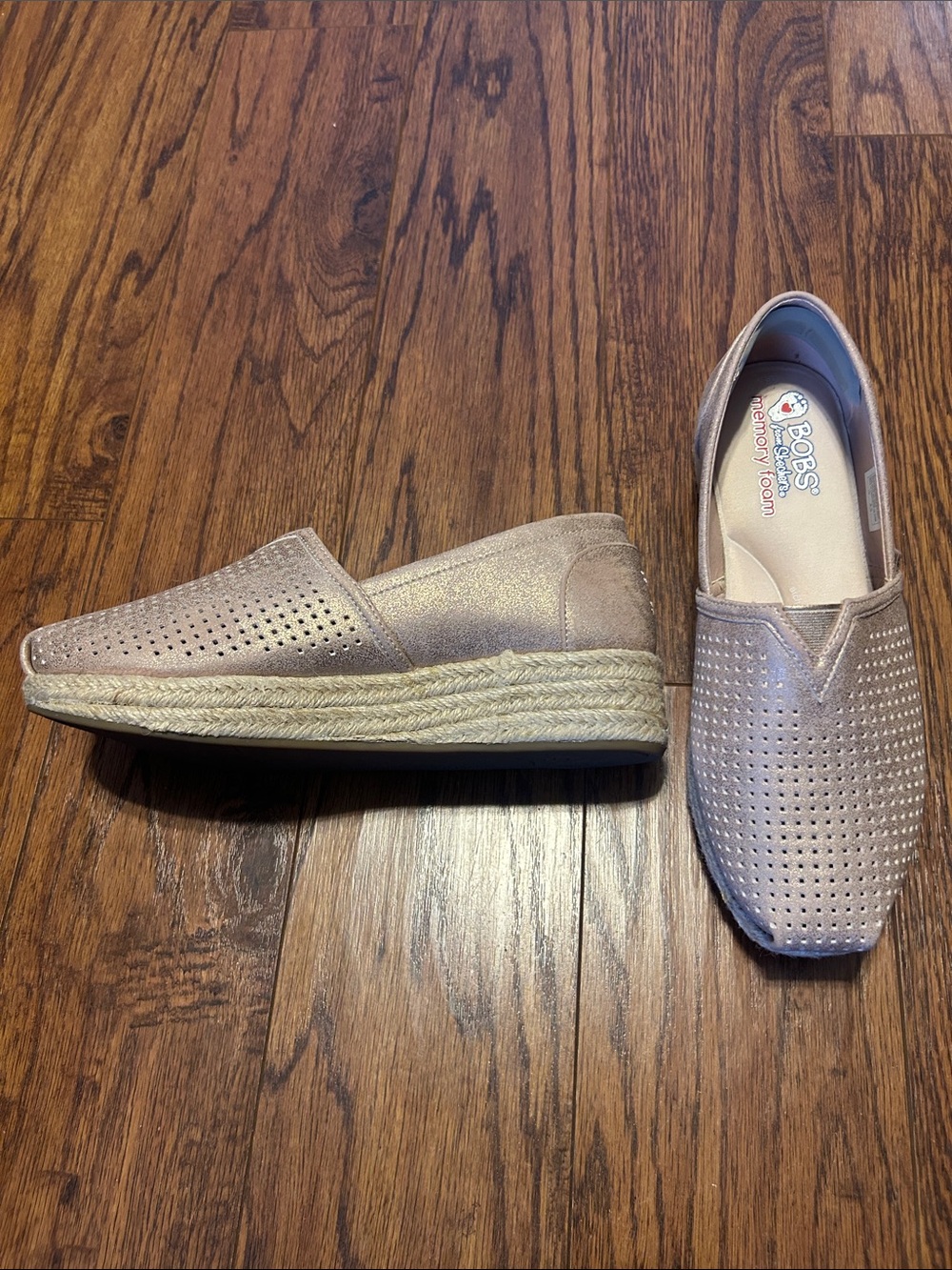Skechers BOBS Slip-On Espadrille Sneakers in Metallic Rose Gold